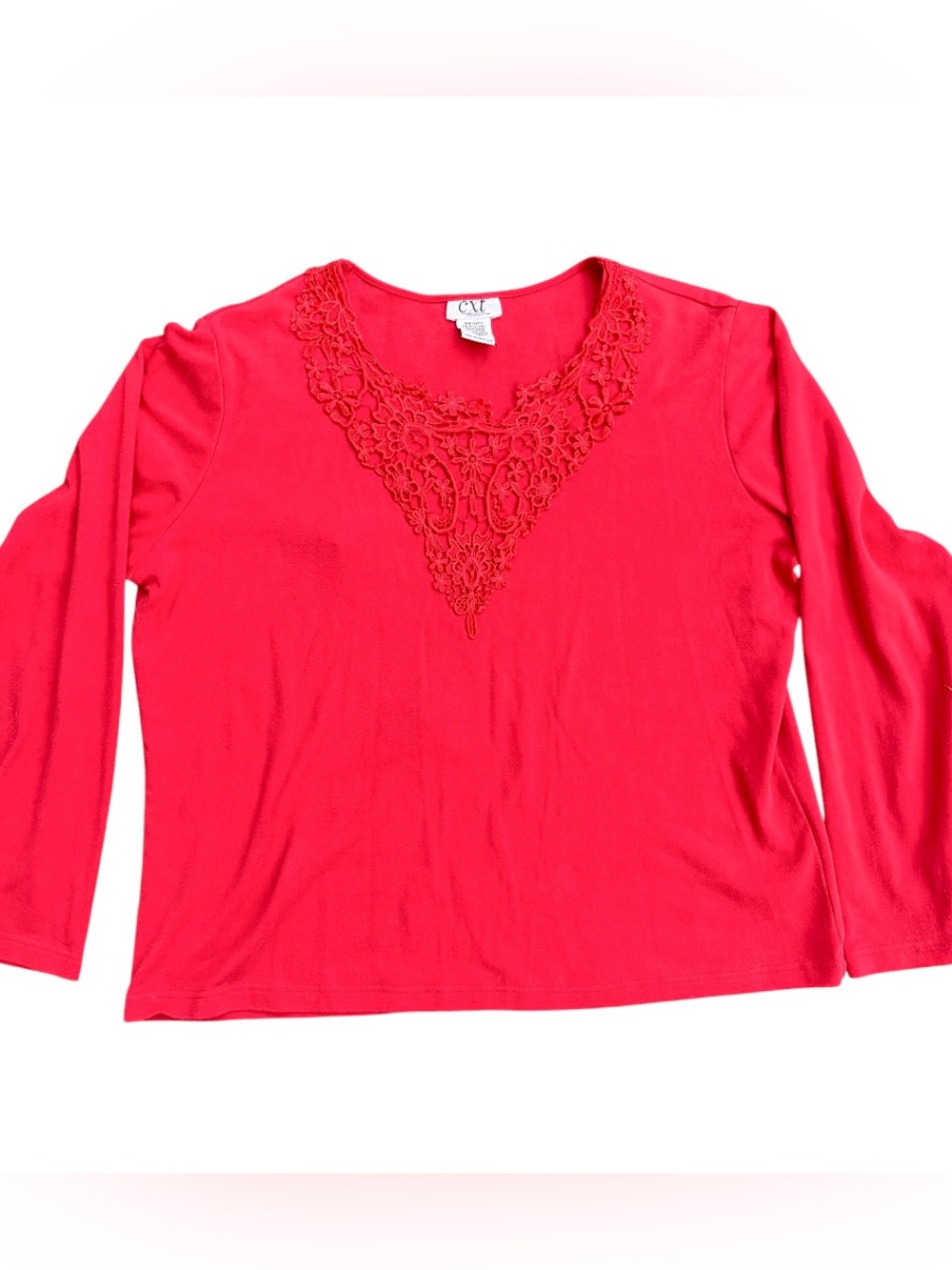 VTG CXT Classics Long Sleeve Top Red w/ Lace Detail Size XL